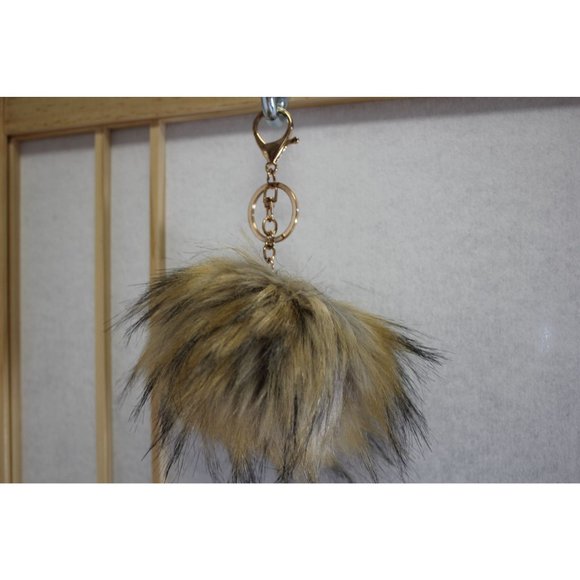 Fuzzy Keychain /  4 in/ Black and brown fuzzy keychain with keyring - Picture 2 of 6